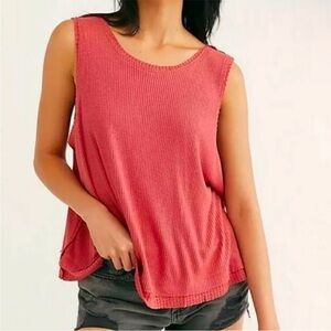Free People Love Tank Top In Flor de Mayo Rusty Red Orange Sleeveless Ribbed